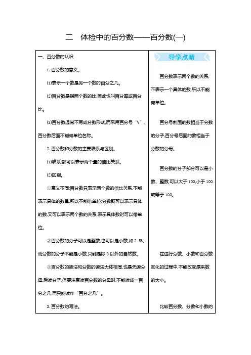 青岛版五四制五年级数学下册《百分数(一)》知识点汇总