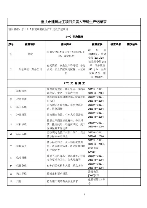 重庆市建筑施工项目负责人带班生产记录表(附表三) - 副本 (2)