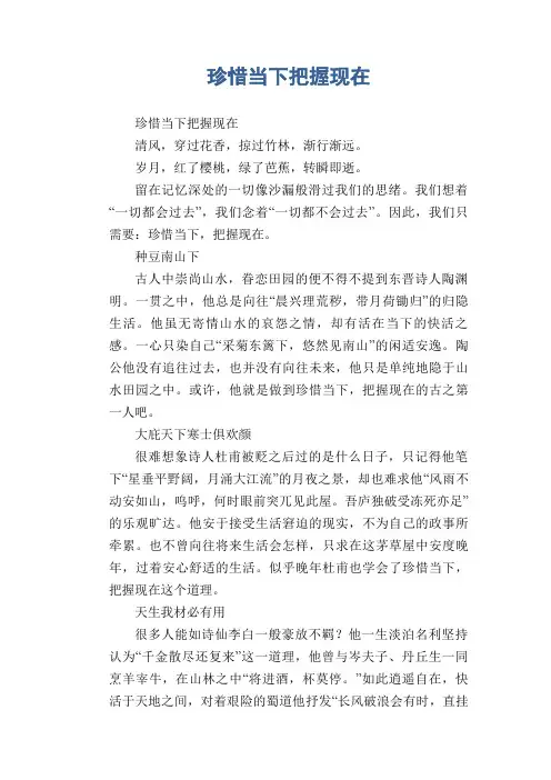 高中生优秀作文精选：珍惜当下把握现在