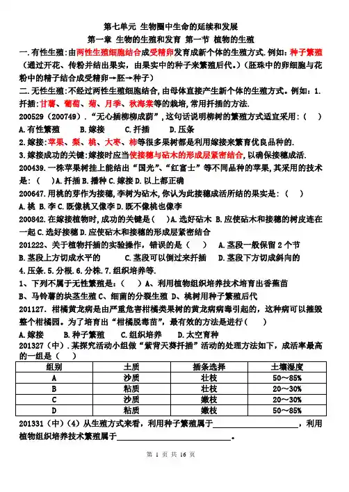 中山市新人教版历届八年级生物下册期末考试题分章节汇总