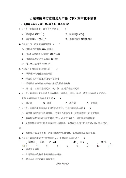 山东省菏泽市定陶县九年级(下)期中化学试卷