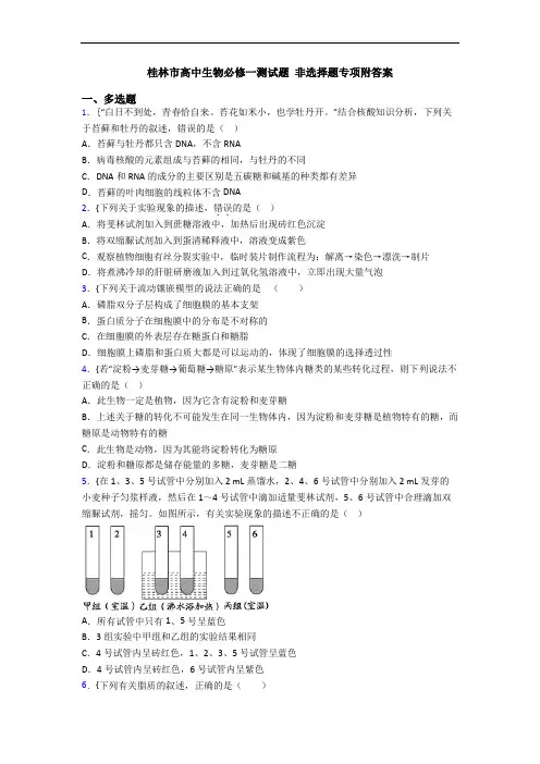 桂林市高中生物必修一测试题 非选择题专项附答案