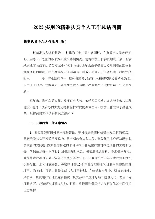 2023实用的精准扶贫个人工作总结四篇