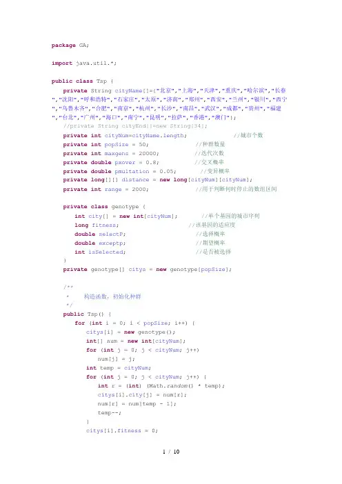 Tsp遗传算法代码非常好