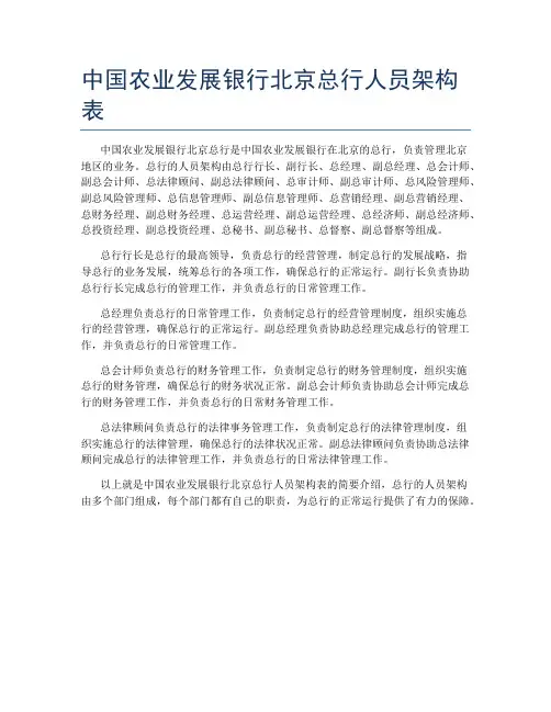 中国农业发展银行北京总行人员架构表