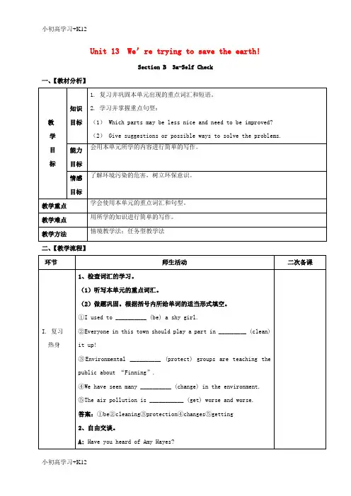 [K12学习]2018届九年级英语全册Unit13We’retryingtosavetheearth第6课时教案新版人教新目标版