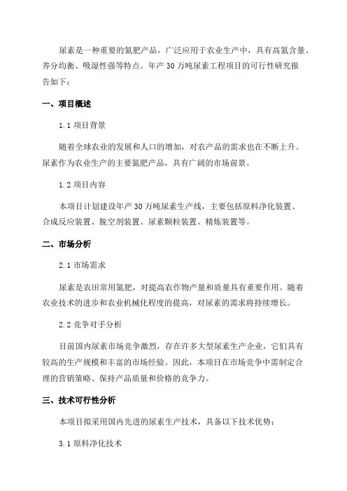 年产30万吨尿素工程项目可行性研究报告