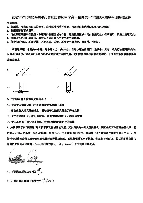 2024学年河北省衡水市枣强县枣强中学高三物理第一学期期末质量检测模拟试题含解析