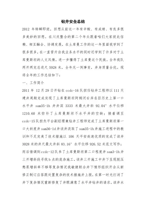 最新优秀精彩范文：钻井安全总结 总结 报告 方案 计划 心得 措施 意见 书 精选