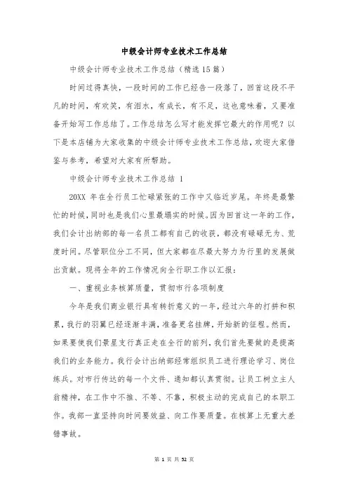 中级会计师专业技术工作总结