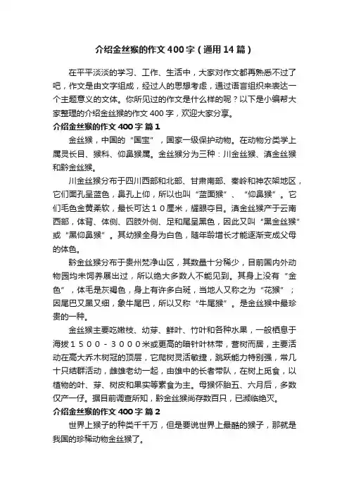 介绍金丝猴的作文400字（通用14篇）