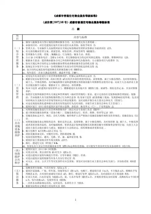 成都市普通住宅物业服务等级标准