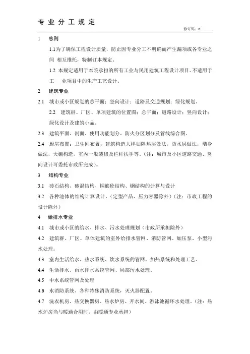 【设计院管理】专业分工规定