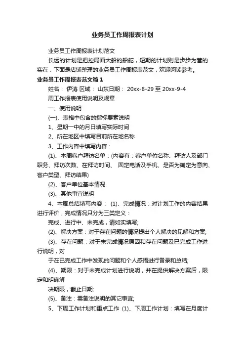 业务员工作周报表计划