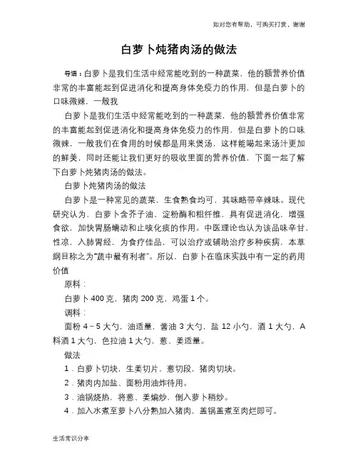 白萝卜炖猪肉汤的做法