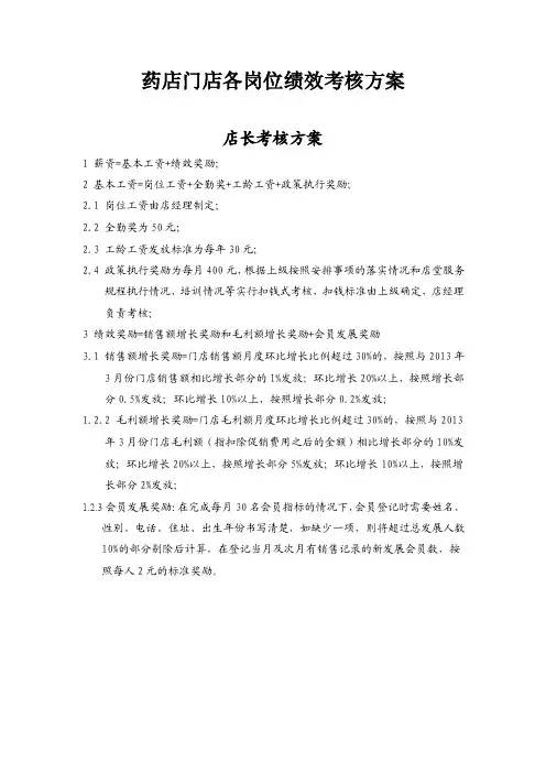 药店各岗位绩效考核方案