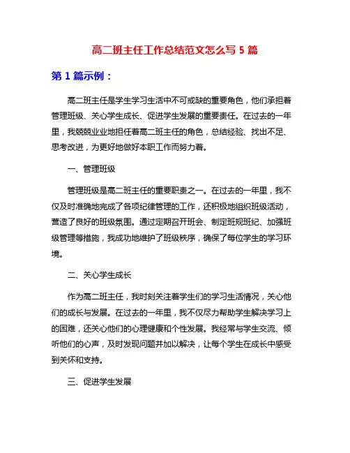 高二班主任工作总结范文怎么写5篇
