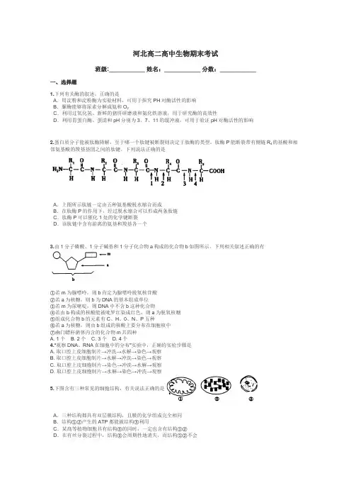 河北高二高中生物期末考试带答案解析
