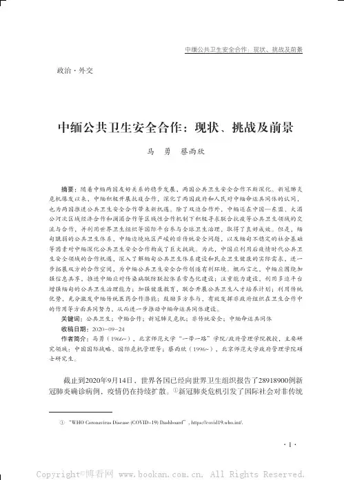 中缅公共卫生安全合作：现状、挑战及前景