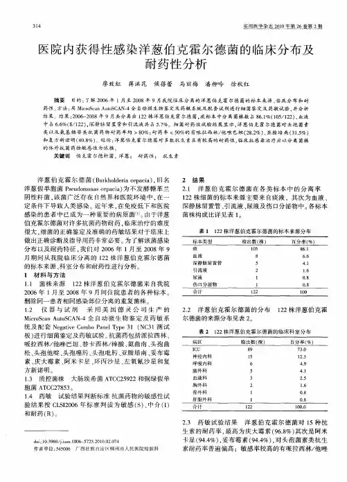 医院内获得性感染洋葱伯克霍尔德菌的临床分布及耐药性分析