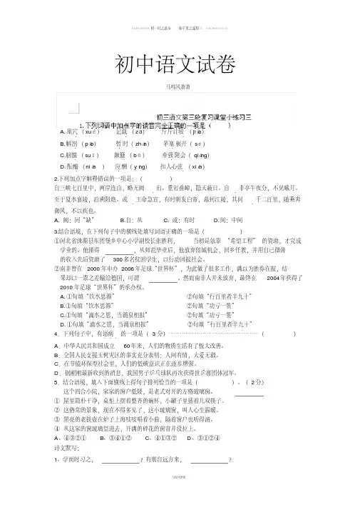 江苏省无锡市长安中学九年级语文复习题3
