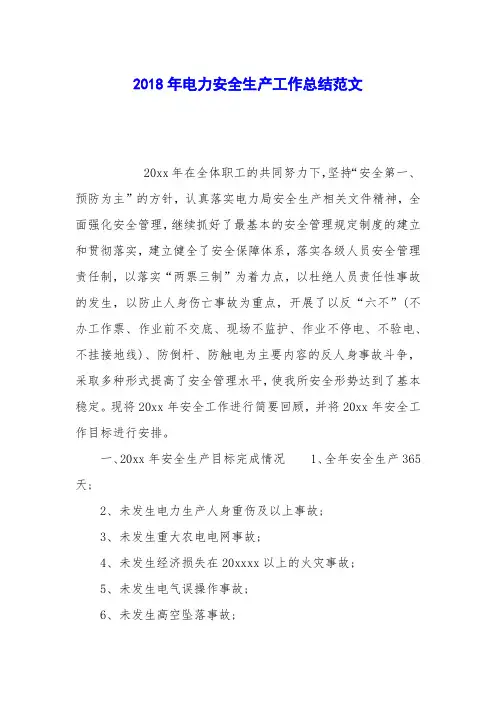 2018年电力安全生产工作总结范文