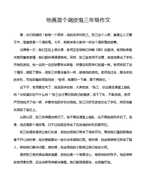 他真是个调皮鬼三年级作文
