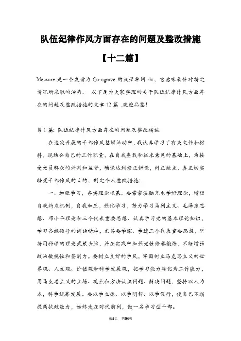 队伍纪律作风方面存在的问题及整改措施【十二篇】