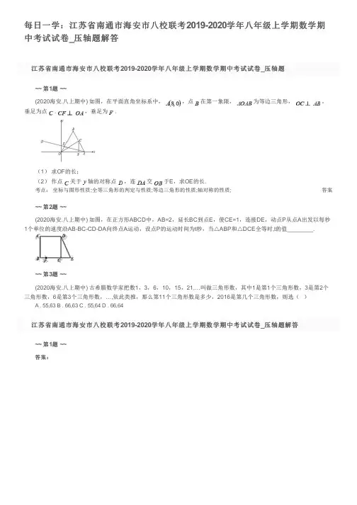 每日一学：江苏省南通市海安市八校联考2019-2020学年八年级上学期数学期中考试试卷_压轴题解答