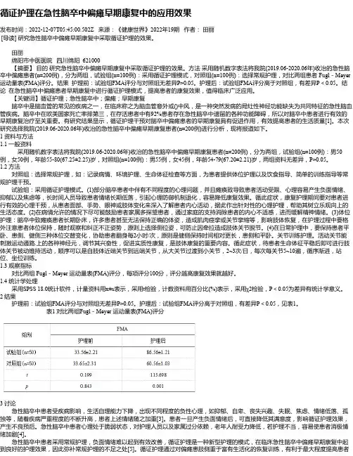 循证护理在急性脑卒中偏瘫早期康复中的应用效果