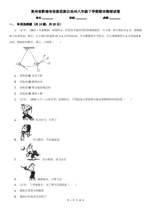贵州省黔南布依族苗族自治州八年级下学期期末物理试卷