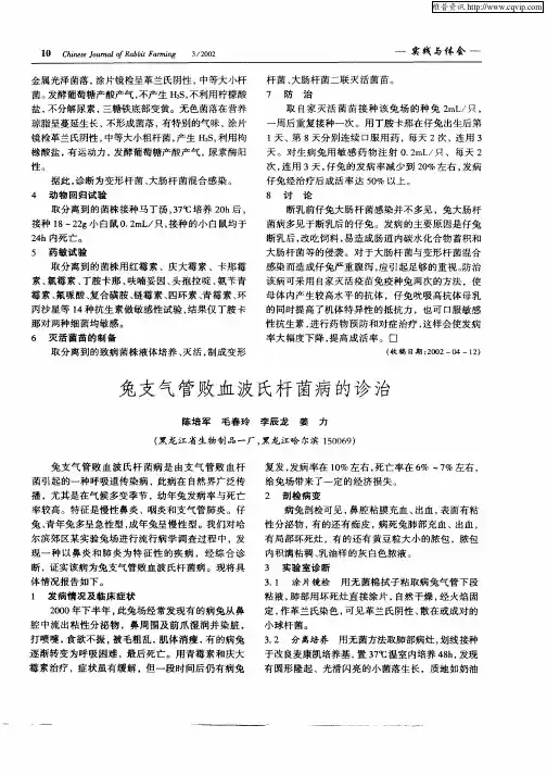 兔支气管败血波氏杆菌病的诊治