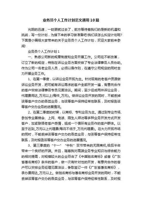 业务员个人工作计划范文通用10篇