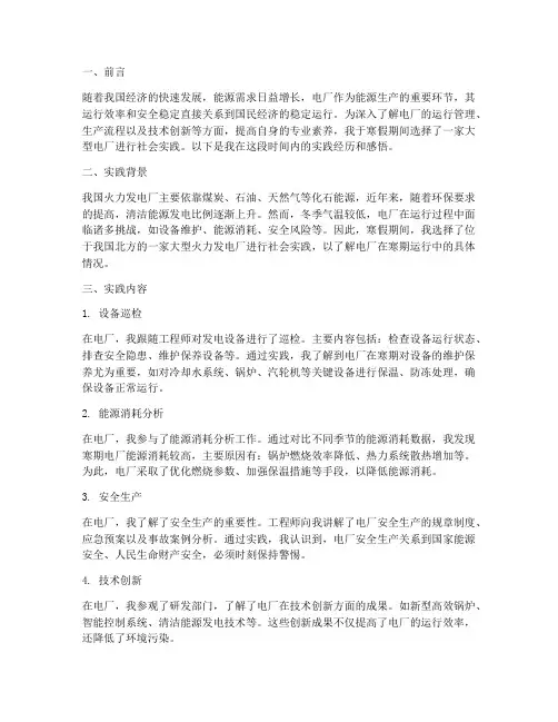 电厂寒期社会实践报告