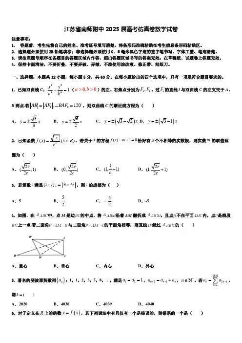 江苏省南师附中2025届高考仿真卷数学试卷含解析