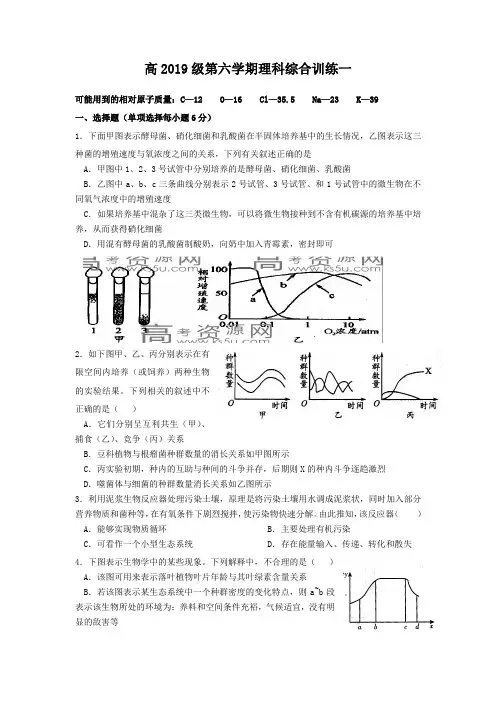 【名校】四川省绵阳中学2019届高三上学期第一次模拟(理综)