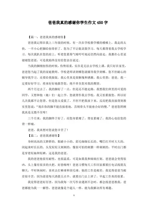 爸爸我真的感谢你学生作文450字范文精选