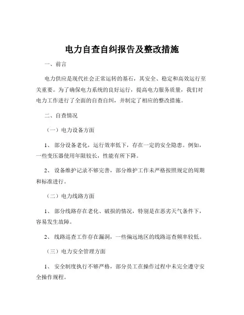 电力自查自纠报告及整改措施