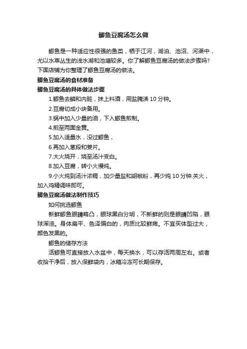 鲫鱼豆腐汤怎么做