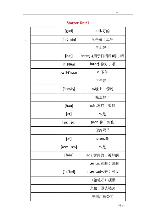 新人教版七年级上册英语单词表默写版