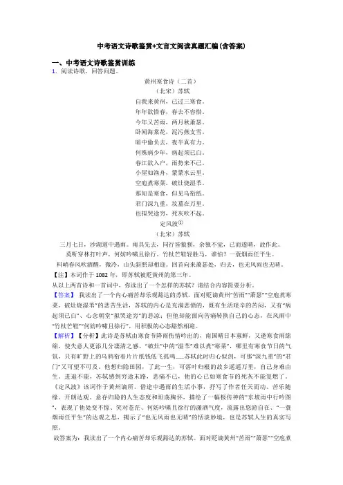 中考语文诗歌鉴赏+文言文阅读真题汇编(含答案)