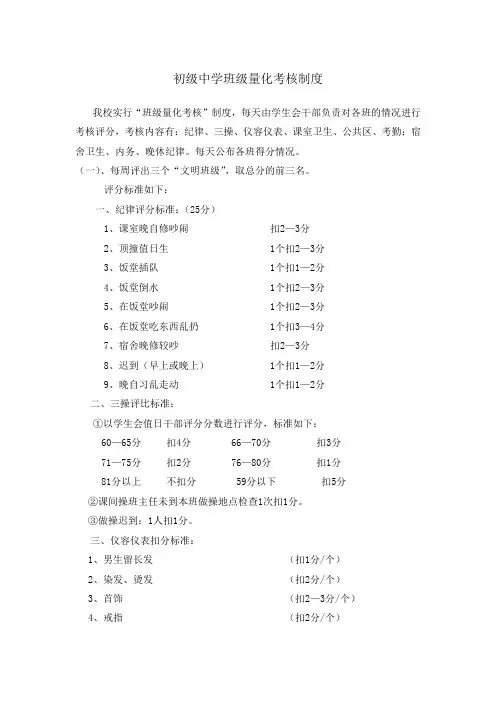 初级中学班级量化考核制度