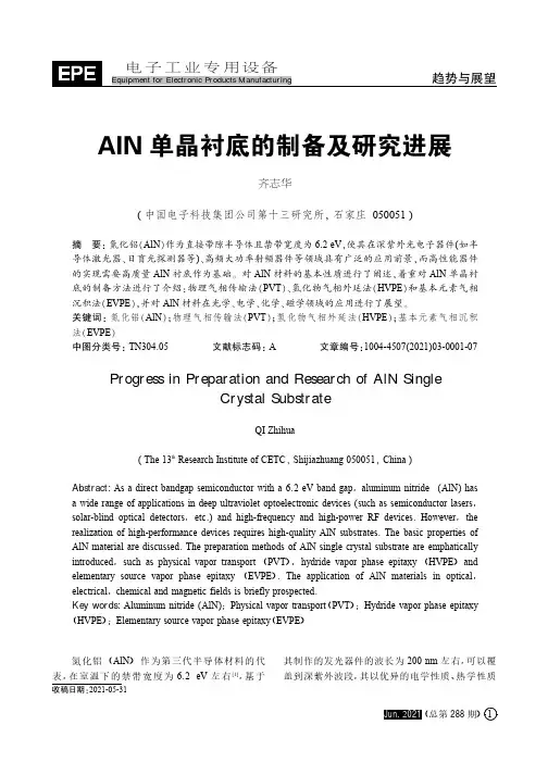 AlN单晶衬底的制备及研究进展