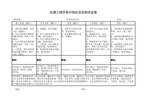 劳务分包队伍业绩评定表