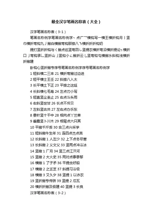 最全汉字笔画名称表（大全）