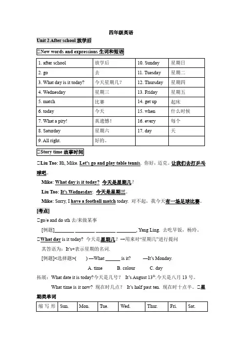 Unit2Afterschool(讲义)-译林版英语四年级下册(1)