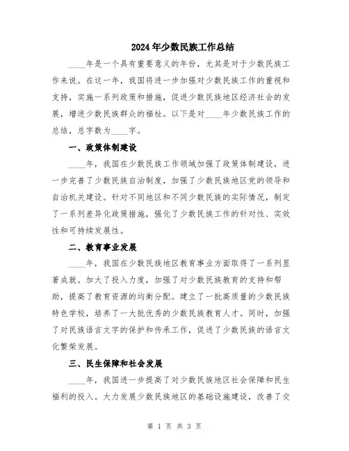 2024年少数民族工作总结