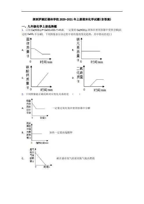 深圳罗湖区福林学校2020-2021年初三化学上册期末化学试题(含答案)
