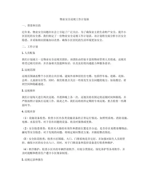 物业安全巡视工作计划表