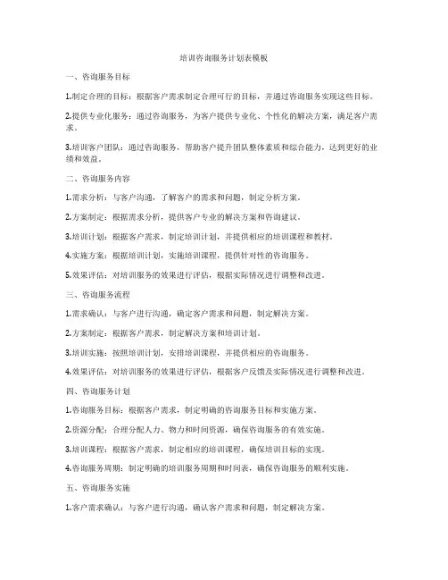 培训咨询服务计划表模板